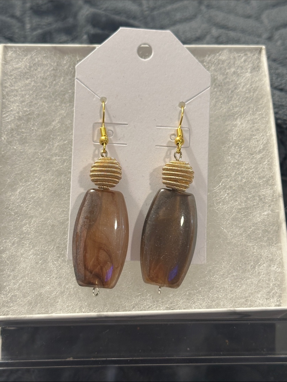 Handmade Gold Bead Brown Glass Drop Earrings - Women Jewelry